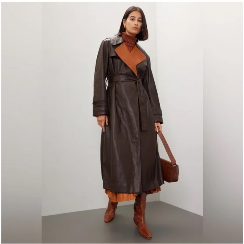 NWT Derek Lam Faux Leather Colorblock Trench Coat, XS